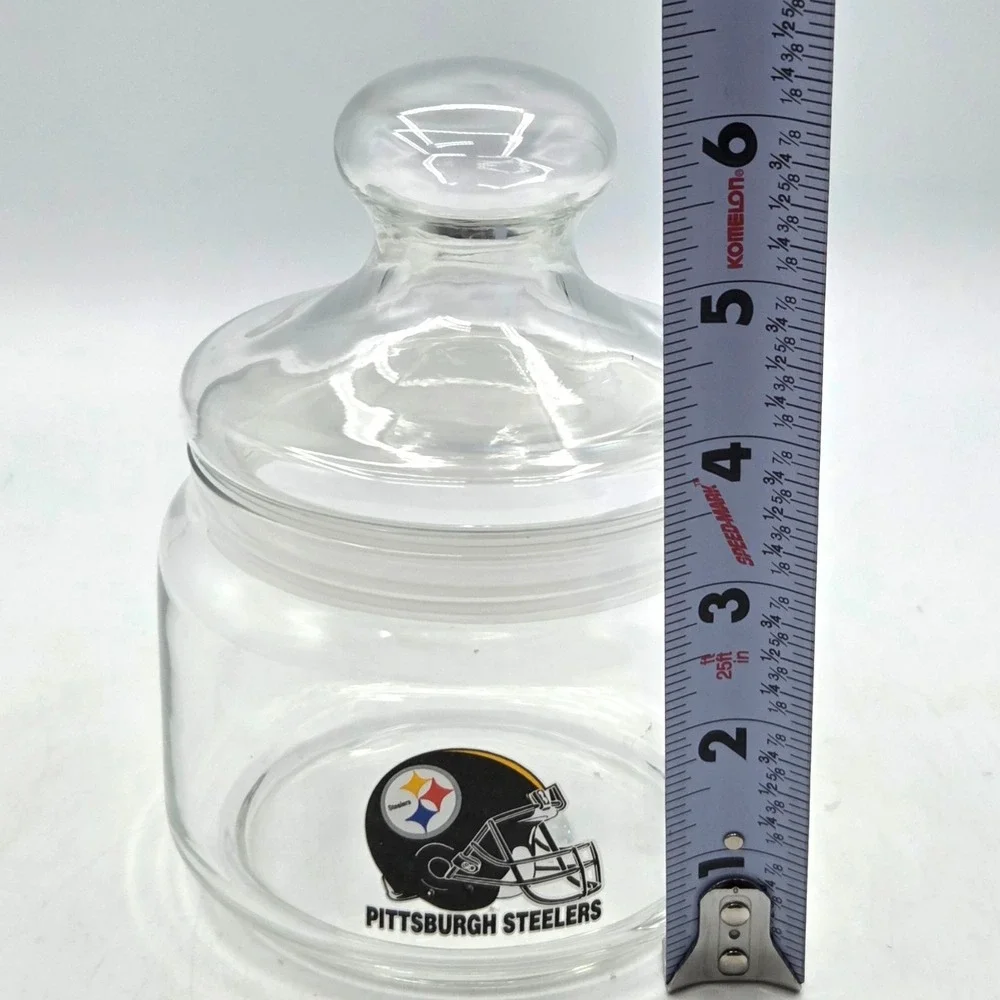 Pittsburgh Steelers Clear Glass Candy Jar with Lid Official NFL License Sticker